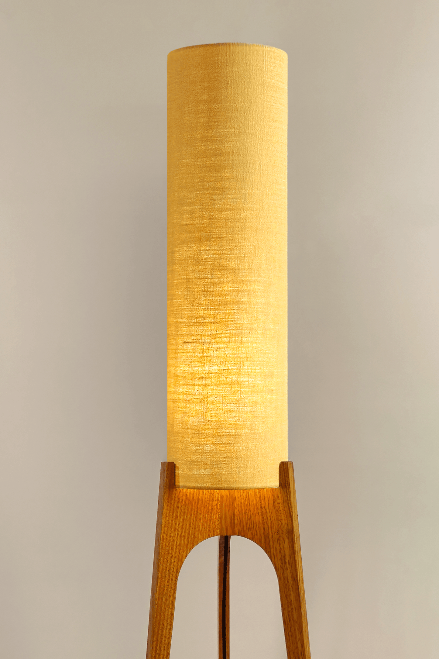 Wooden Rocket floor lamp with a premium linen shade in Wheat colour