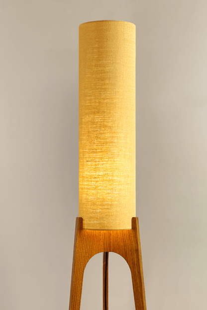 Wooden Rocket floor lamp with a premium linen shade in Wheat colour
