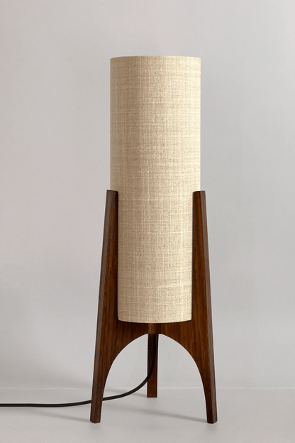 Archie Rocket Table lamp with wooden base and recycled fabric shade in Beige palette