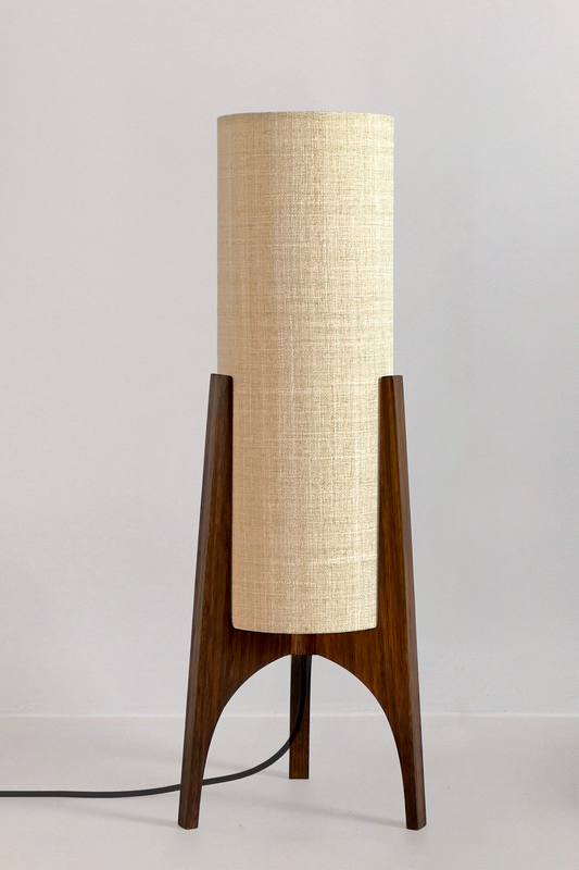 Archie Rocket Table lamp with wooden base and recycled fabric shade in Beige palette