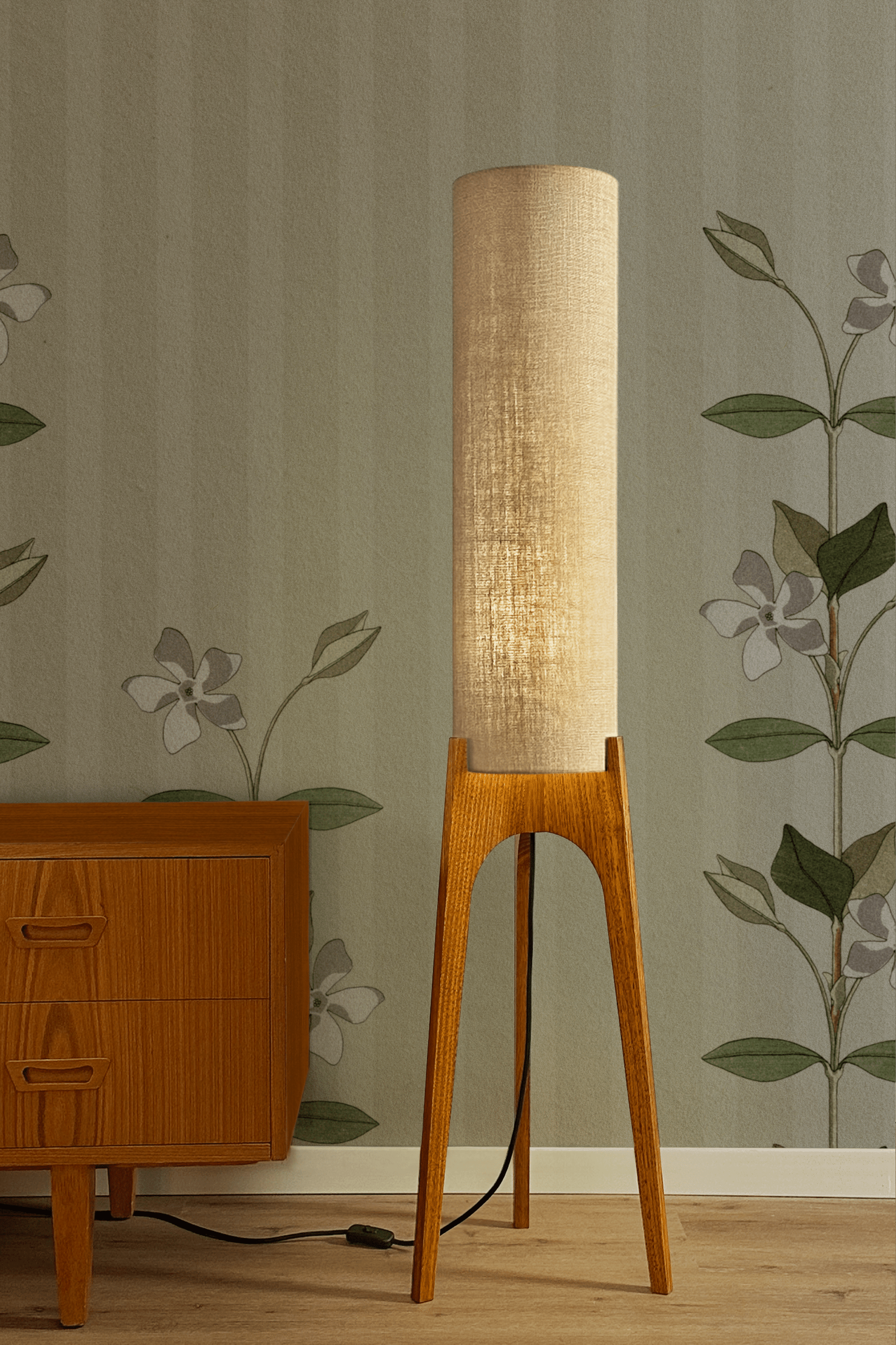 Birch - Premium Linen | Archie Rocket Floor Lamp - Mid - Century Modern inspired handmade Floor Lamp by Retro Duo.