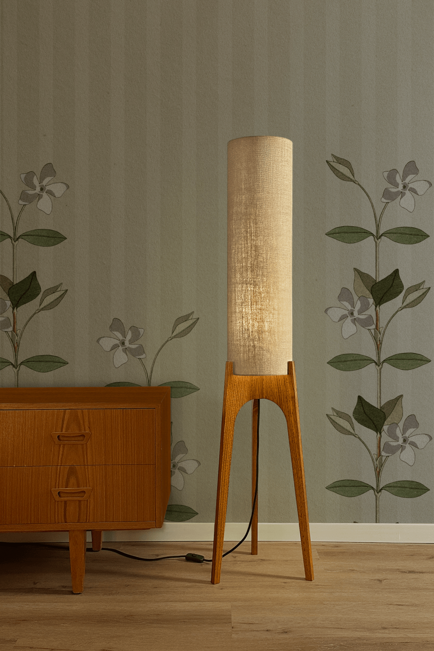 Birch - Premium Linen | Archie Rocket Floor Lamp - Mid - Century Modern inspired handmade Floor Lamp by Retro Duo.