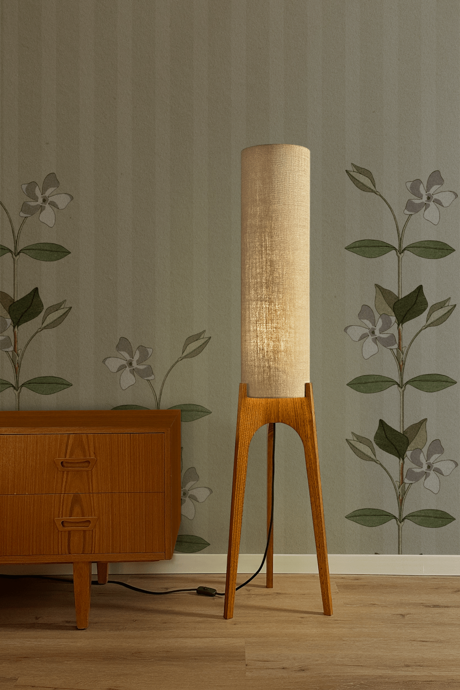 Birch - Premium Linen | Archie Rocket Floor Lamp - Mid - Century Modern inspired handmade Floor Lamp by Retro Duo.