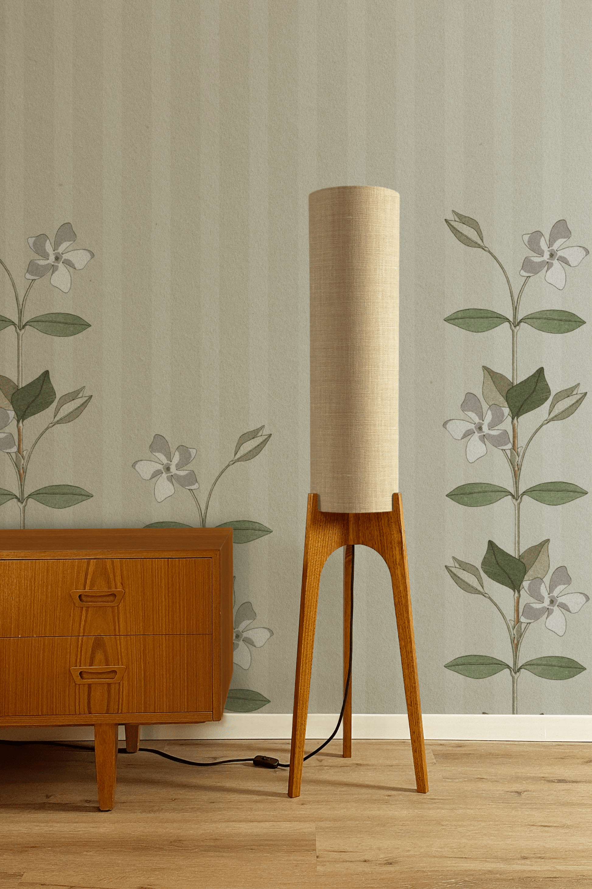 Birch - Premium Linen | Archie Rocket Floor Lamp - Mid - Century Modern inspired handmade Floor Lamp by Retro Duo.