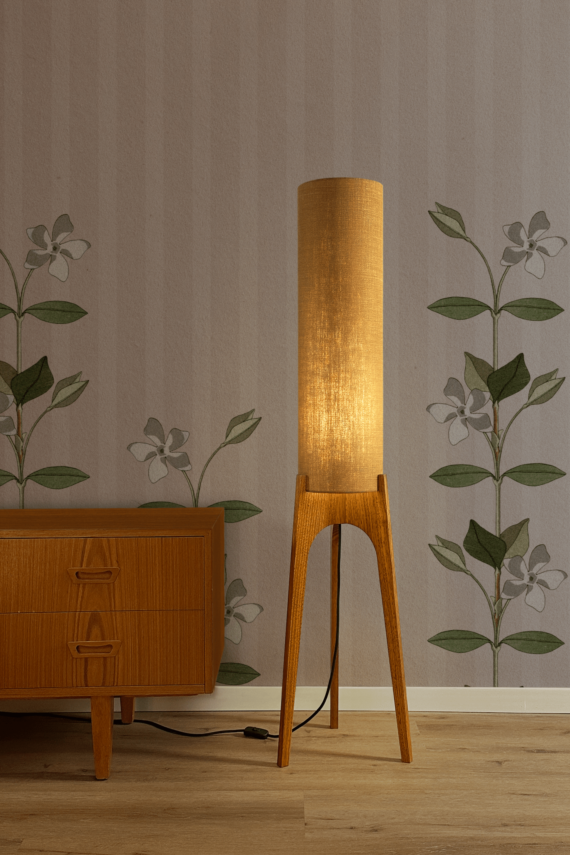Camel - Premium Linen | Archie Rocket Floor Lamp - Mid - Century Modern inspired handmade Floor Lamp by Retro Duo.