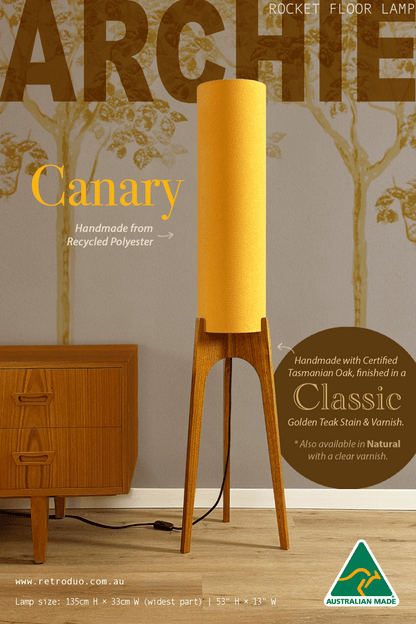 Canary - Recycled Fabric | Archie Rocket Floor Lamp - Mid - Century Modern inspired handmade Floor Lamp by Retro Duo.