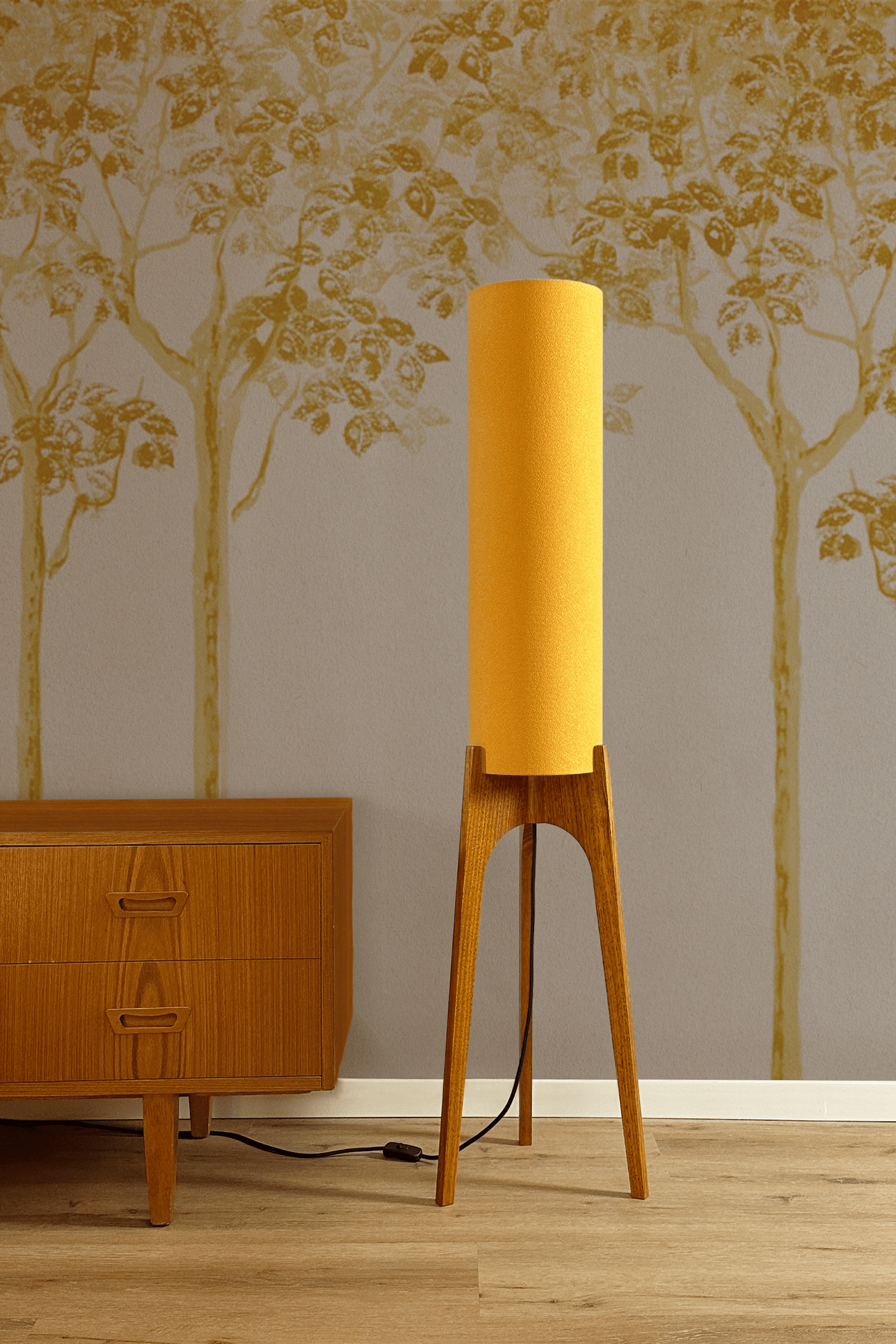 Canary - Recycled Fabric | Archie Rocket Floor Lamp - Mid - Century Modern inspired handmade Floor Lamp by Retro Duo.