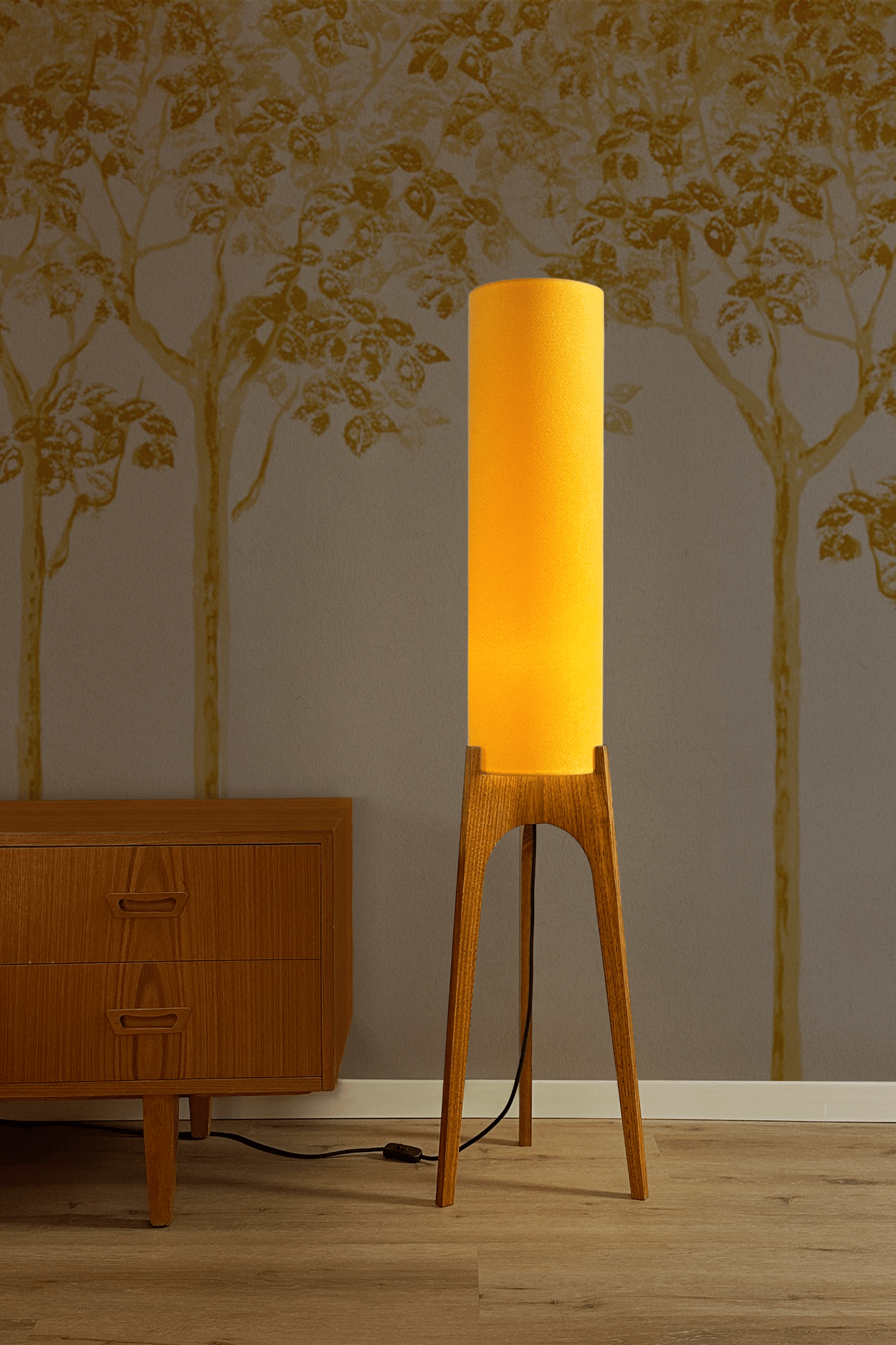 Canary - Recycled Fabric | Archie Rocket Floor Lamp - Mid - Century Modern inspired handmade Floor Lamp by Retro Duo.