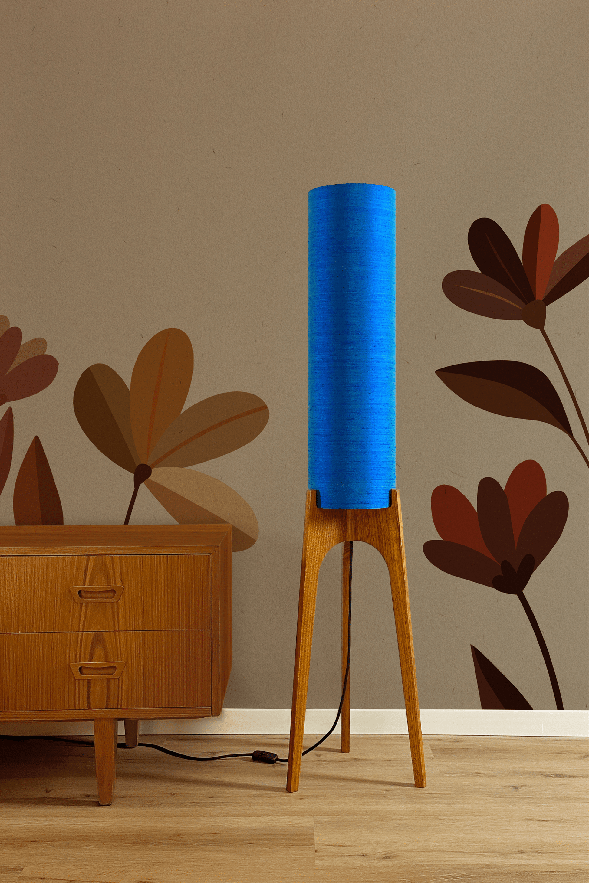 Classic Blue - Vintage Raw Silk | Archie Rocket Floor Lamp - Mid - Century Modern inspired handmade Floor Lamp by Retro Duo.