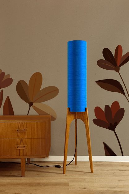 Classic Blue - Vintage Raw Silk | Archie Rocket Floor Lamp - Mid - Century Modern inspired handmade Floor Lamp by Retro Duo.