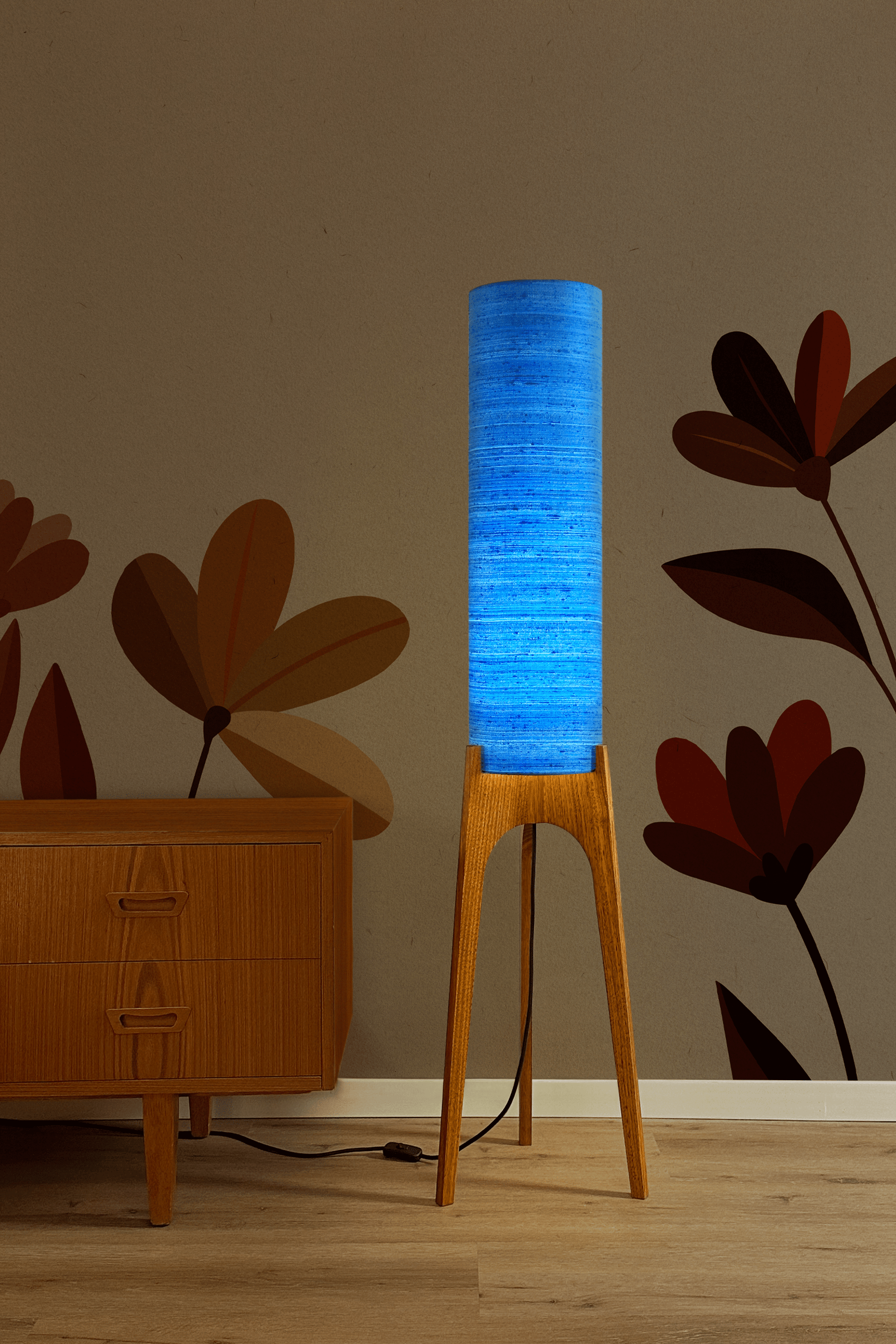 Classic Blue - Vintage Raw Silk | Archie Rocket Floor Lamp - Mid - Century Modern inspired handmade Floor Lamp by Retro Duo.