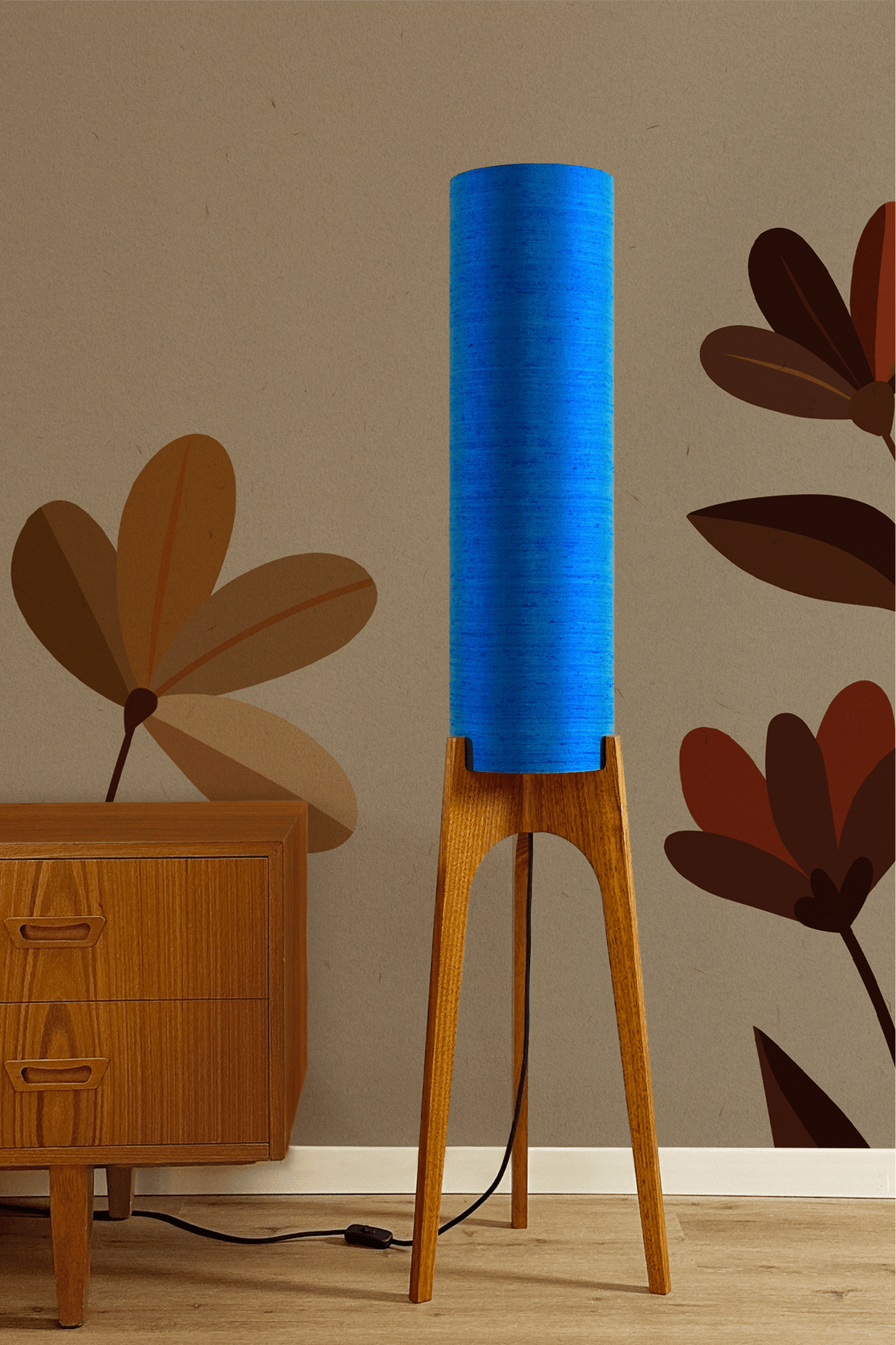 Classic Blue - Vintage Raw Silk | Archie Rocket Floor Lamp - Mid - Century Modern inspired handmade Floor Lamp by Retro Duo.