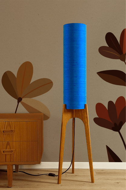 Classic Blue - Vintage Raw Silk | Archie Rocket Floor Lamp - Mid - Century Modern inspired handmade Floor Lamp by Retro Duo.