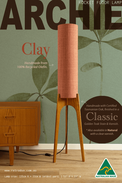 Clay - Recycled Fabric | Archie Rocket Floor Lamp - Mid - Century Modern inspired handmade Floor Lamp by Retro Duo.