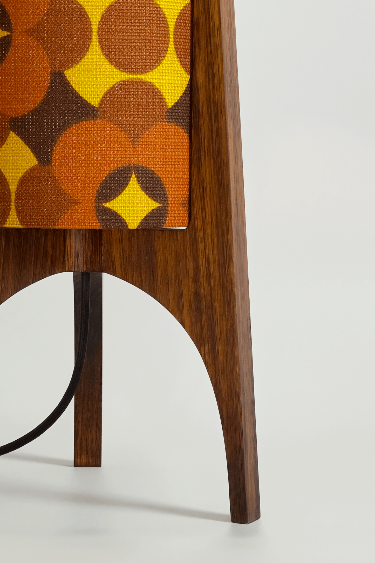 Coco - Archie Rocket Table lamp with a vintage geometric patterned fabric shade on a wooden base