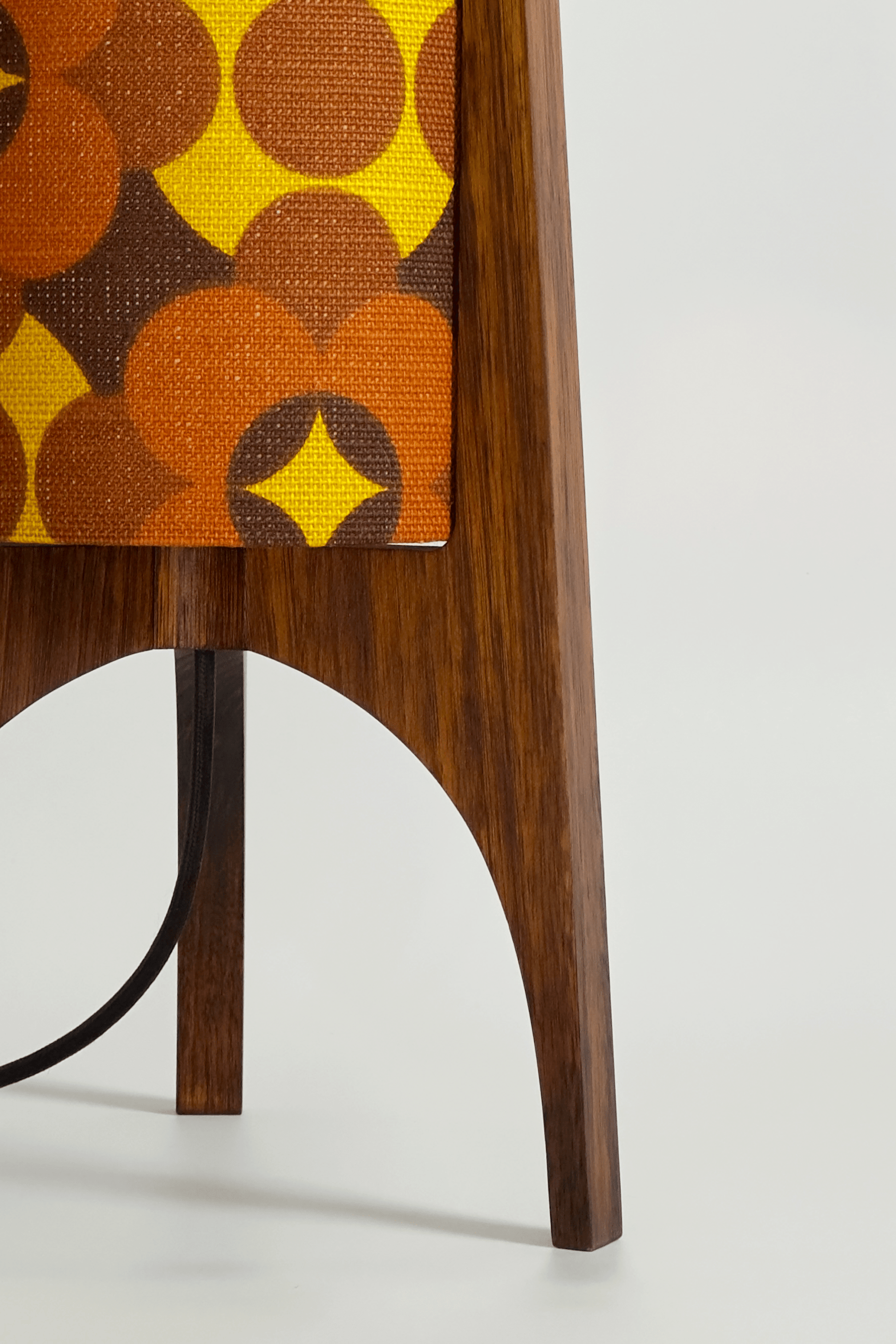 Coco - Archie Rocket Table lamp with a vintage geometric patterned fabric shade on a wooden base