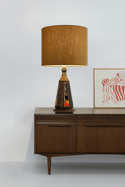 Earth-Tone | Drum Handmade Lampshade in Premium Linen. Available in Wheat, Nectar, Tussock, Mocha, and Camel — all from the Linia – Davina Collection by Warwick Fabrics.