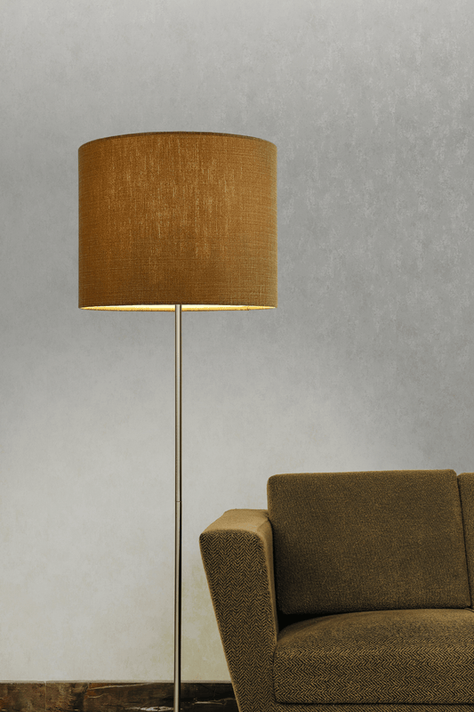 Earth-Tone | Drum Handmade Lampshade in Premium Linen. Available in Wheat, Nectar, Tussock, Mocha, and Camel — all from the Linia – Davina Collection by Warwick Fabrics.