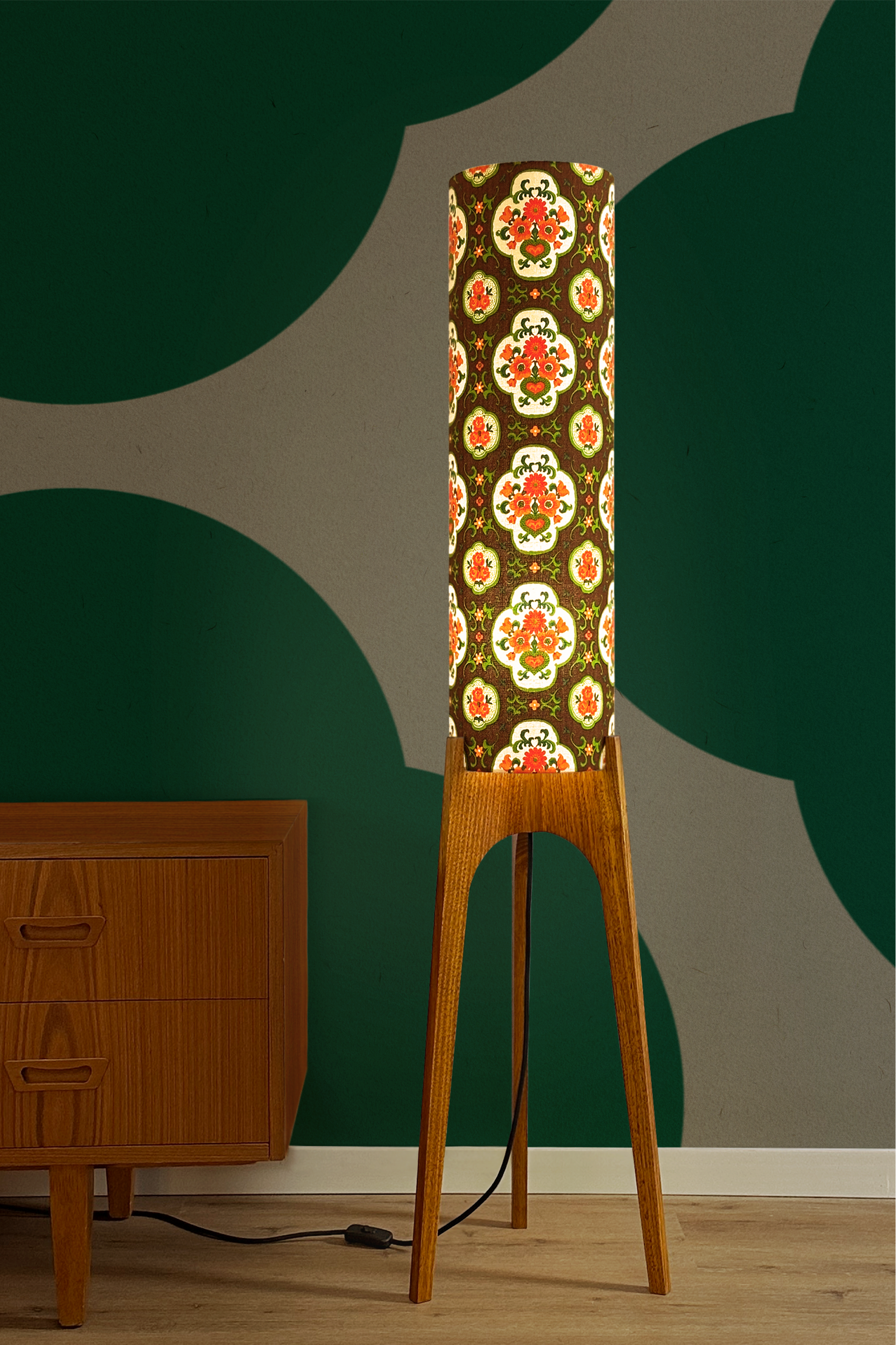 Eleanor - Vintage Fabric | Archie Rocket Floor Lamp - Mid - Century Modern inspired handmade Floor Lamp by Retro Duo.