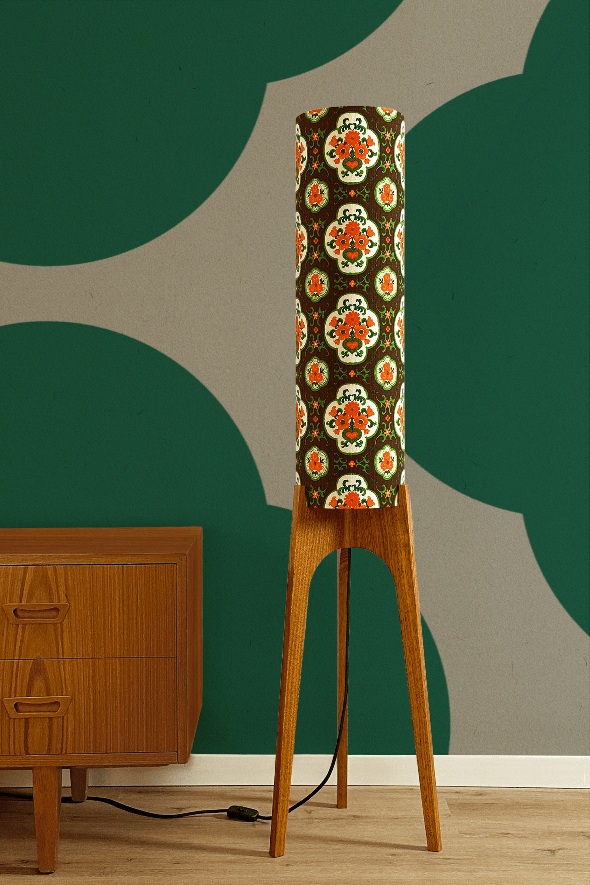 Eleanor - Vintage Fabric | Archie Rocket Floor Lamp - Mid - Century Modern inspired handmade Floor Lamp by Retro Duo.
