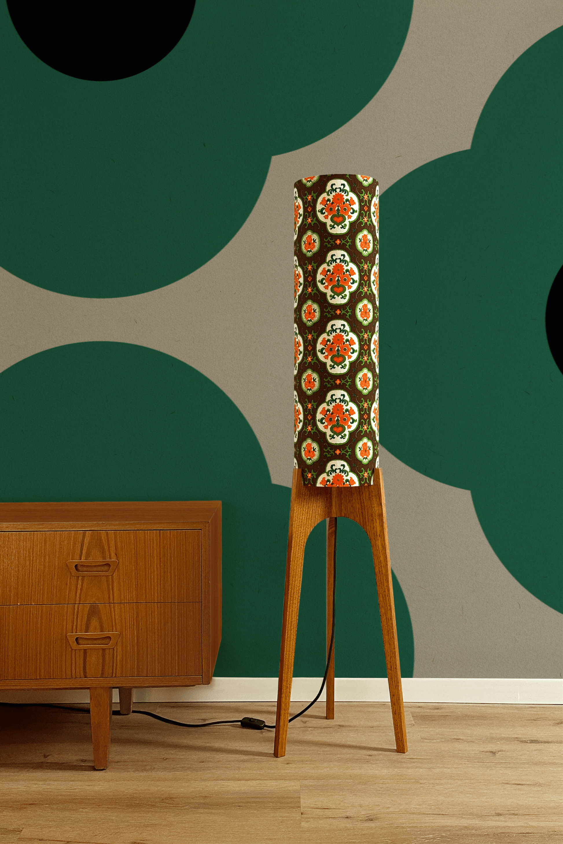 Eleanor - Vintage Fabric | Archie Rocket Floor Lamp - Mid - Century Modern inspired handmade Floor Lamp by Retro Duo.