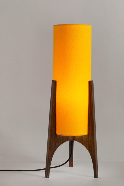 Encore - Recycled Fabric | Archie Rocket Table Lamp in Canary with lights on