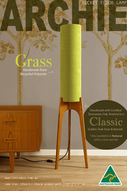 Grass - Recycled Fabric | Archie Rocket Floor Lamp - Mid - Century Modern inspired handmade Floor Lamp by Retro Duo.