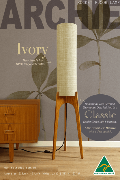 Ivory - Recycled Fabric | Archie Rocket Floor Lamp - Mid - Century Modern inspired handmade Floor Lamp by Retro Duo.