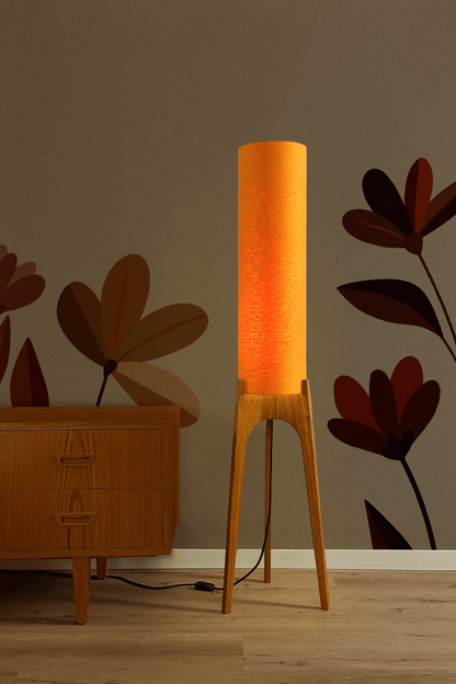 Marigold - Vintage Raw Silk | Archie Rocket Floor Lamp - Mid - Century Modern inspired handmade Floor Lamp by Retro Duo.