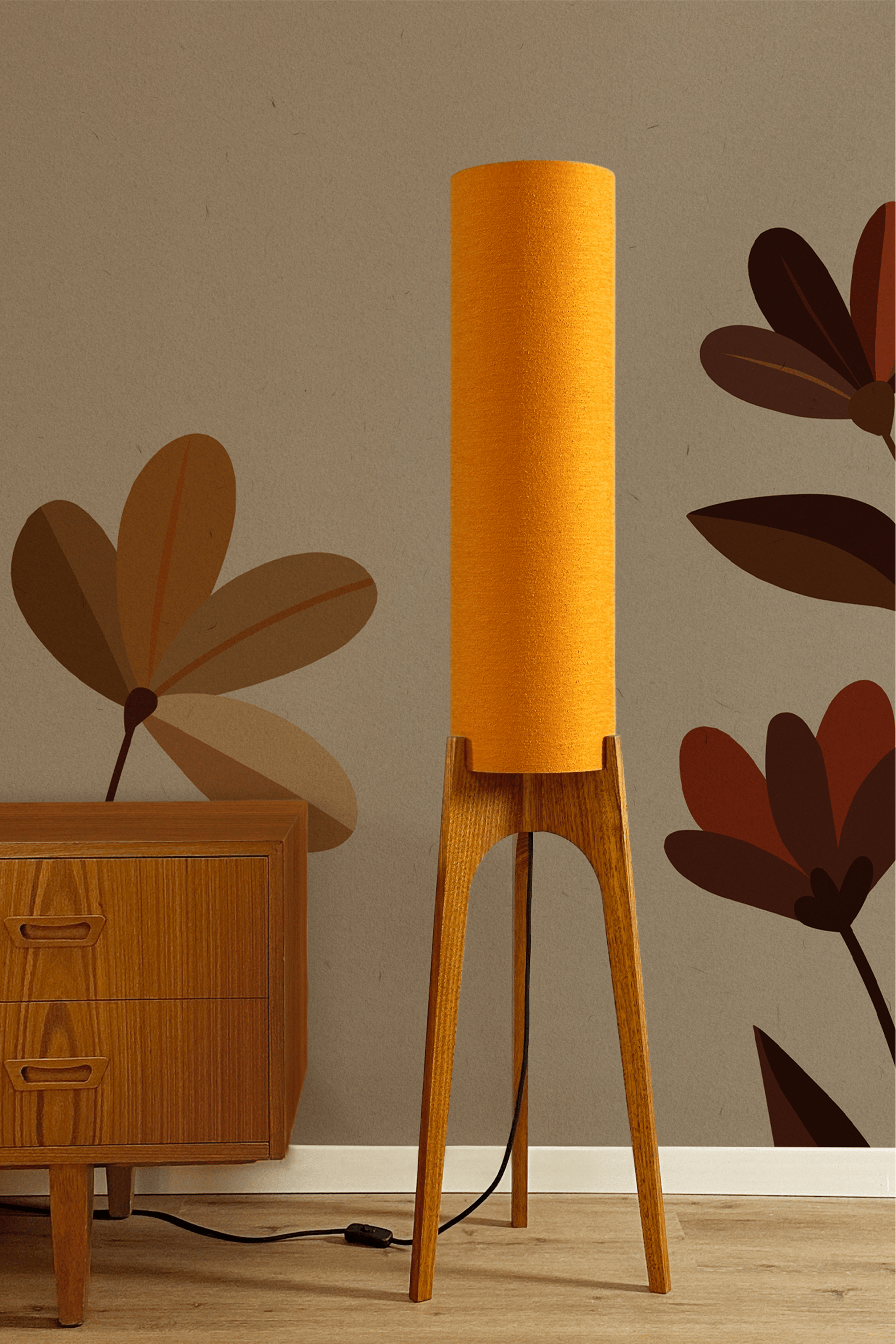 Marigold - Vintage Raw Silk | Archie Rocket Floor Lamp - Mid - Century Modern inspired handmade Floor Lamp by Retro Duo.