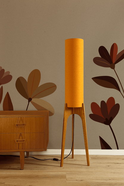 Marigold - Vintage Raw Silk | Archie Rocket Floor Lamp - Mid - Century Modern inspired handmade Floor Lamp by Retro Duo.