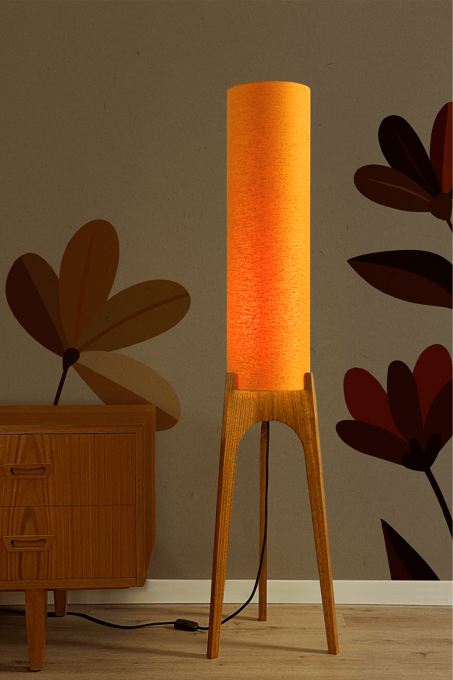 Marigold - Vintage Raw Silk | Archie Rocket Floor Lamp - Mid - Century Modern inspired handmade Floor Lamp by Retro Duo.