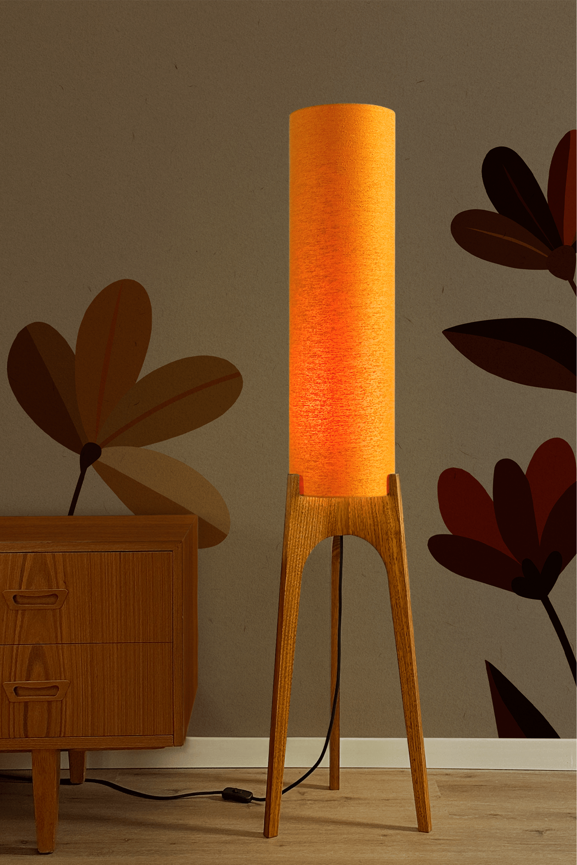 Marigold - Vintage Raw Silk | Archie Rocket Floor Lamp - Mid - Century Modern inspired handmade Floor Lamp by Retro Duo.