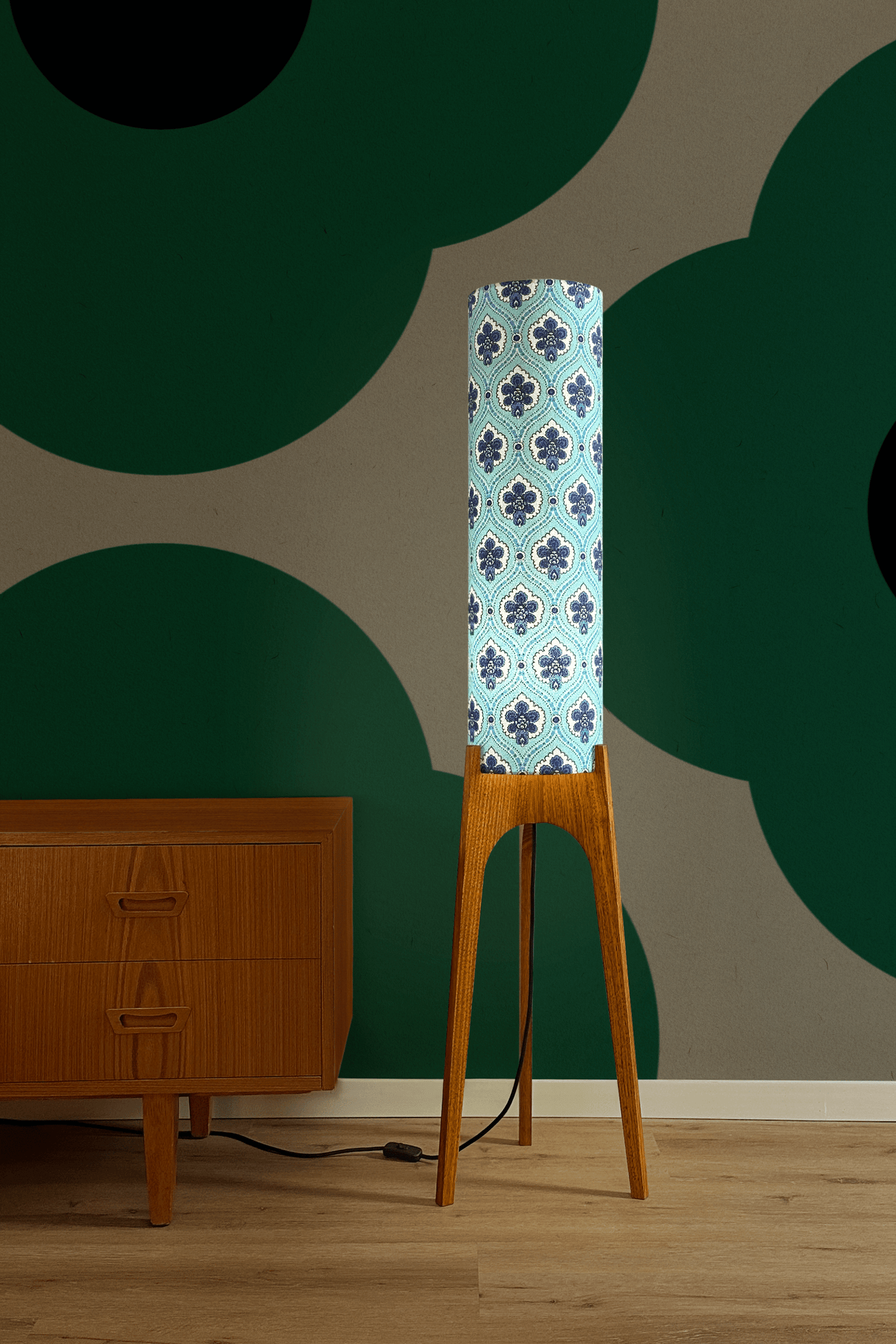 Maya - Vintage Fabric | Archie Rocket Floor Lamp - Mid - Century Modern inspired handmade Floor Lamp by Retro Duo.