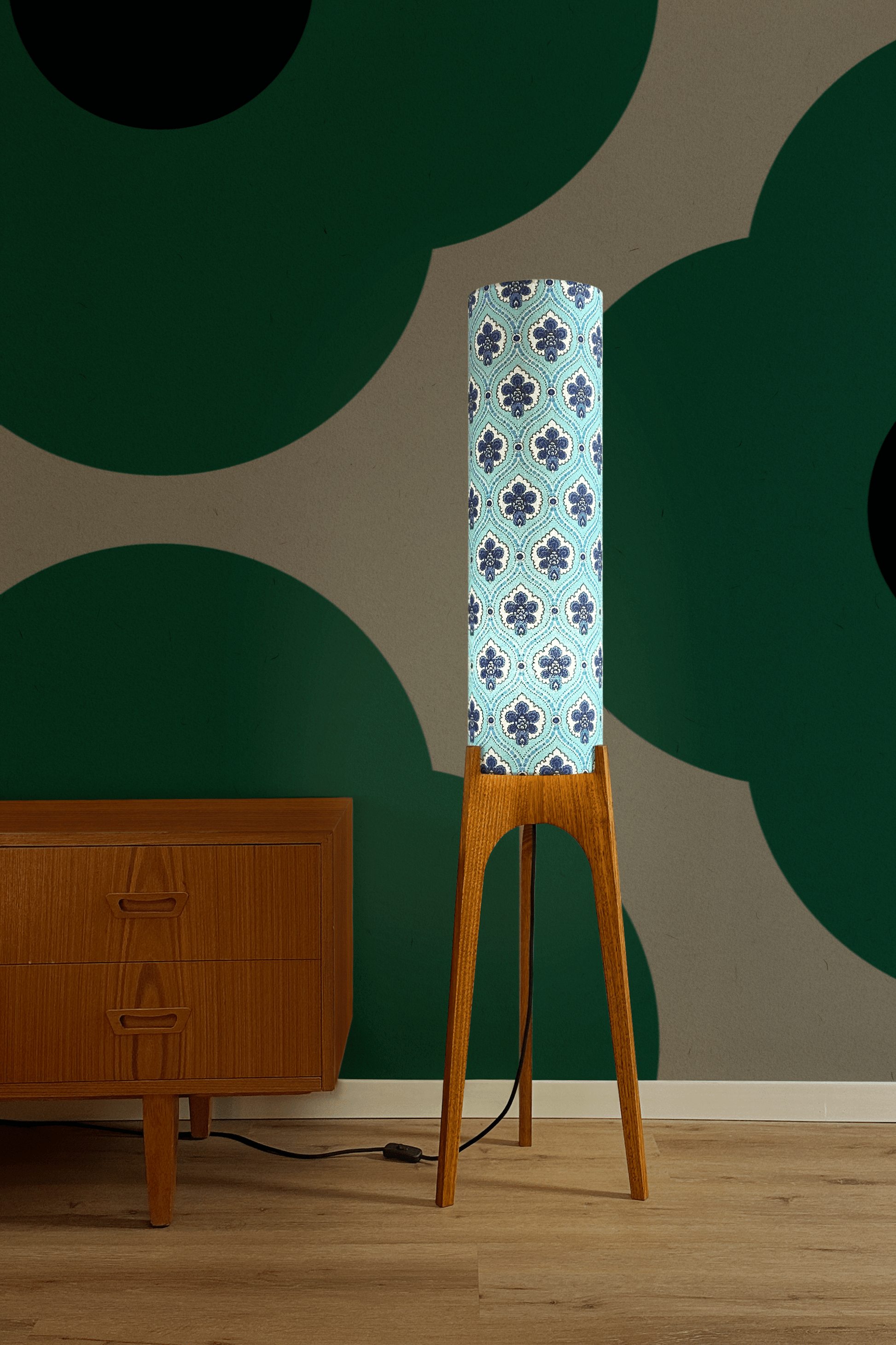 Maya - Vintage Fabric | Archie Rocket Floor Lamp - Mid - Century Modern inspired handmade Floor Lamp by Retro Duo.