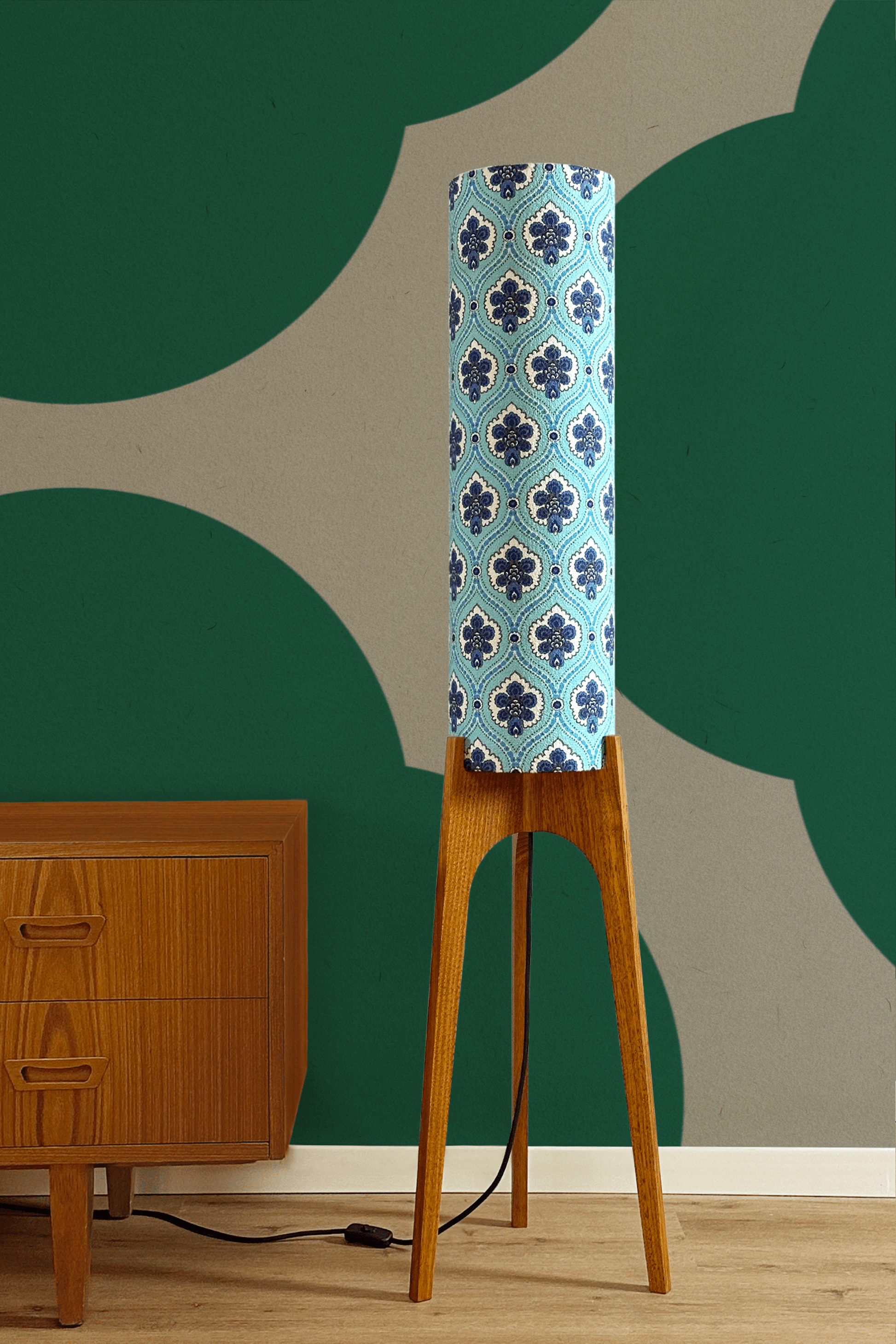 Maya - Vintage Fabric | Archie Rocket Floor Lamp - Mid - Century Modern inspired handmade Floor Lamp by Retro Duo.