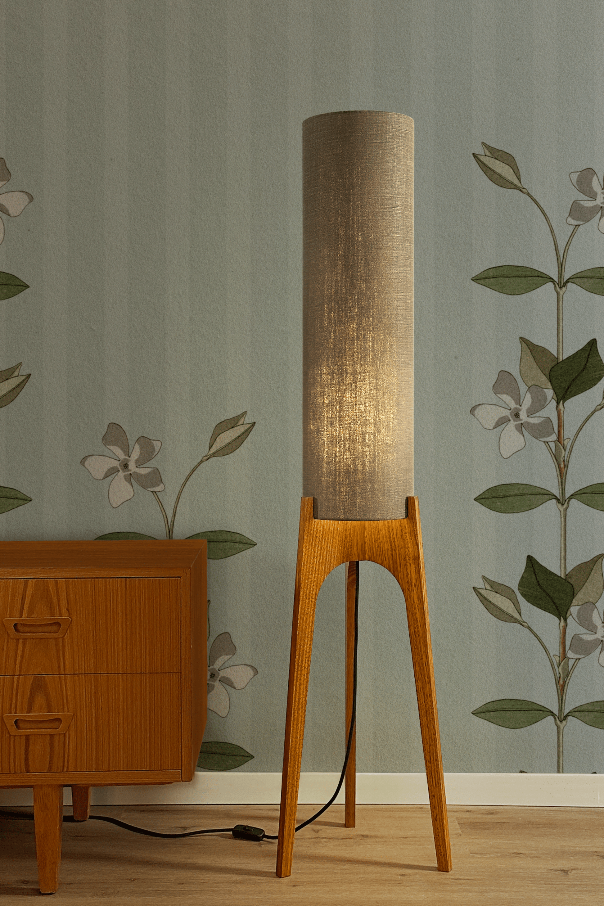 Mocha - Premium Linen | Archie Rocket Floor Lamp - Mid - Century Modern inspired handmade Floor Lamp by Retro Duo.