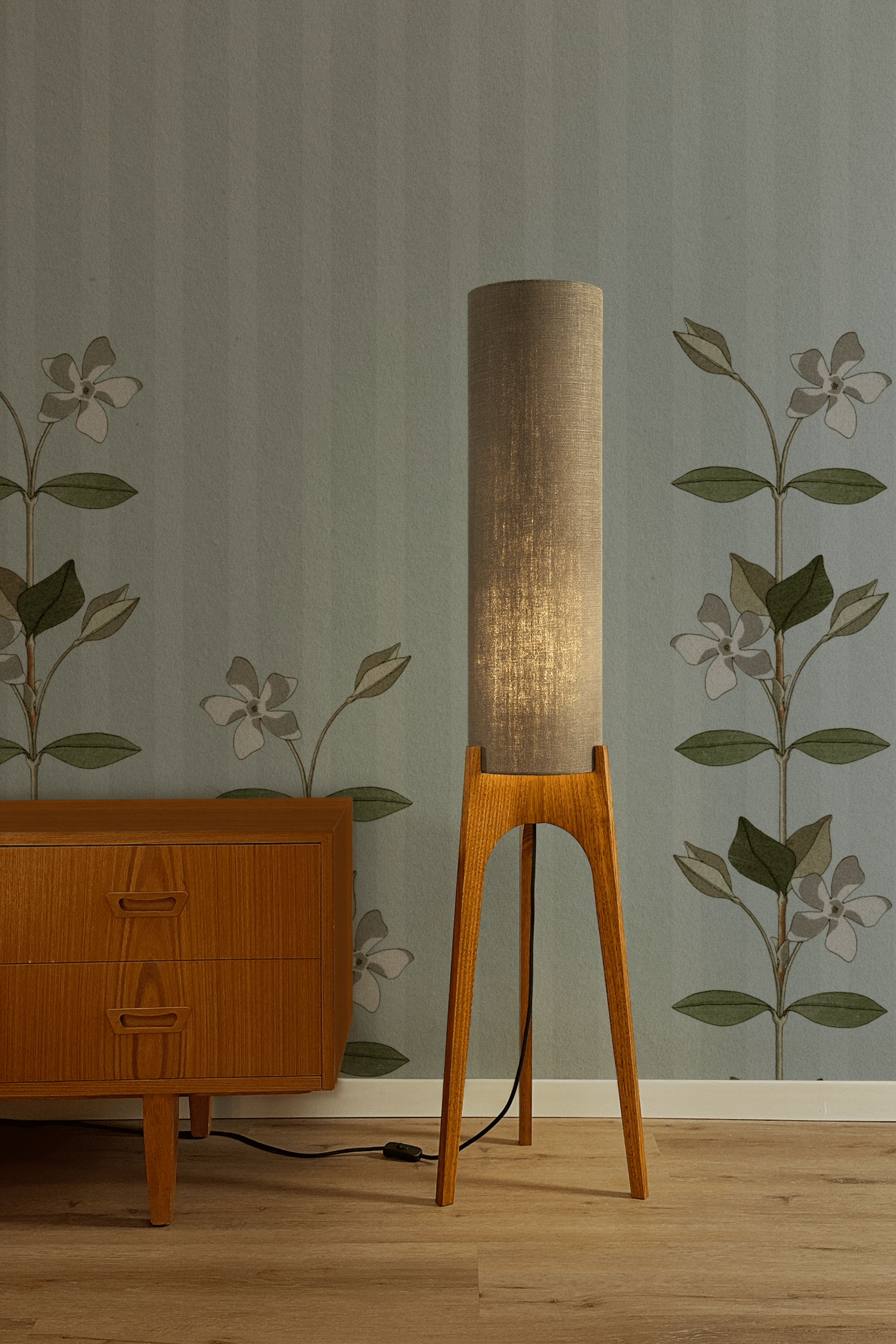 Mocha - Premium Linen | Archie Rocket Floor Lamp - Mid - Century Modern inspired handmade Floor Lamp by Retro Duo.