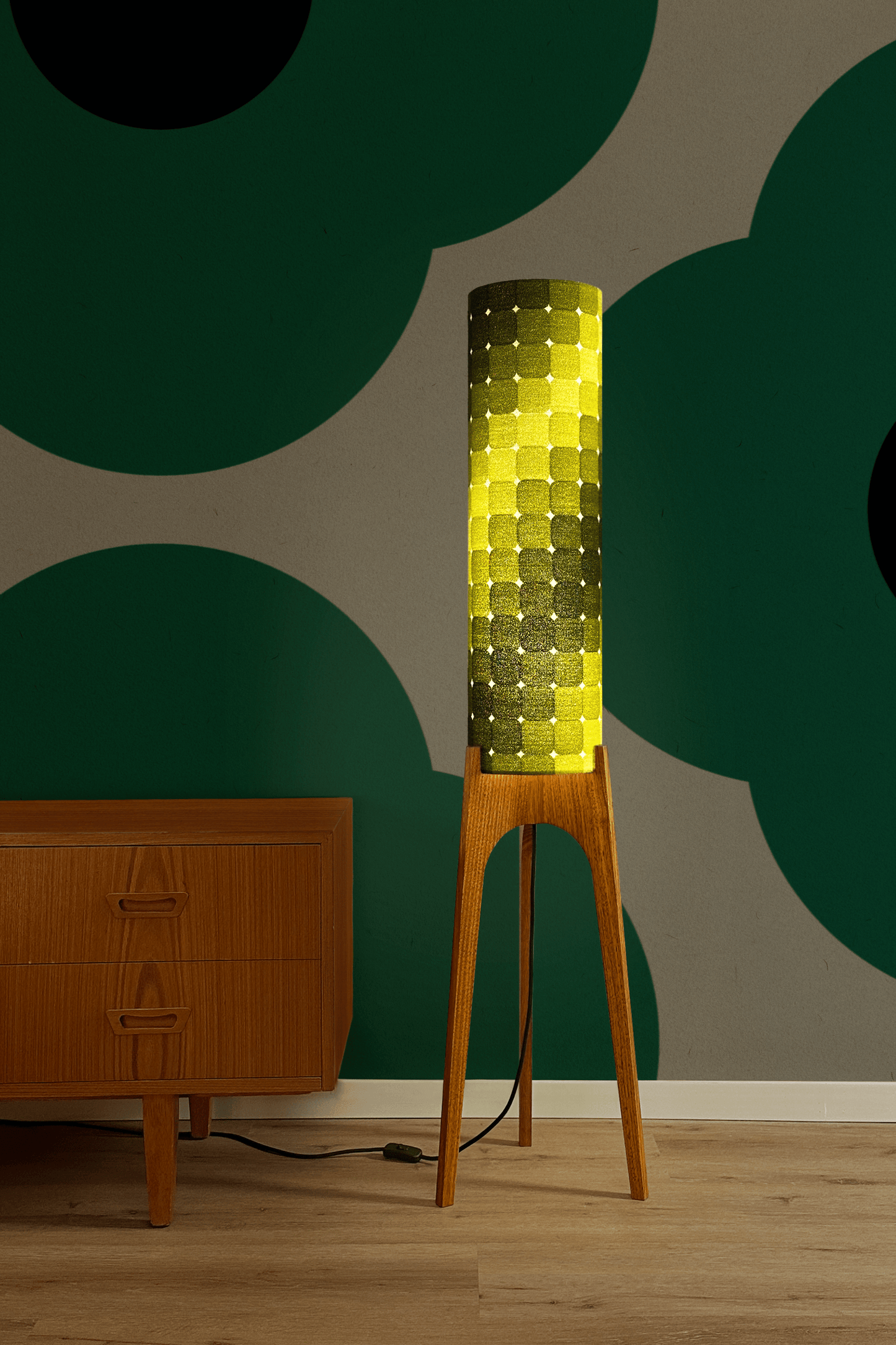 Moss - Vintage Fabric | Archie Rocket Floor Lamp - Mid - Century Modern inspired handmade Floor Lamp by Retro Duo.
