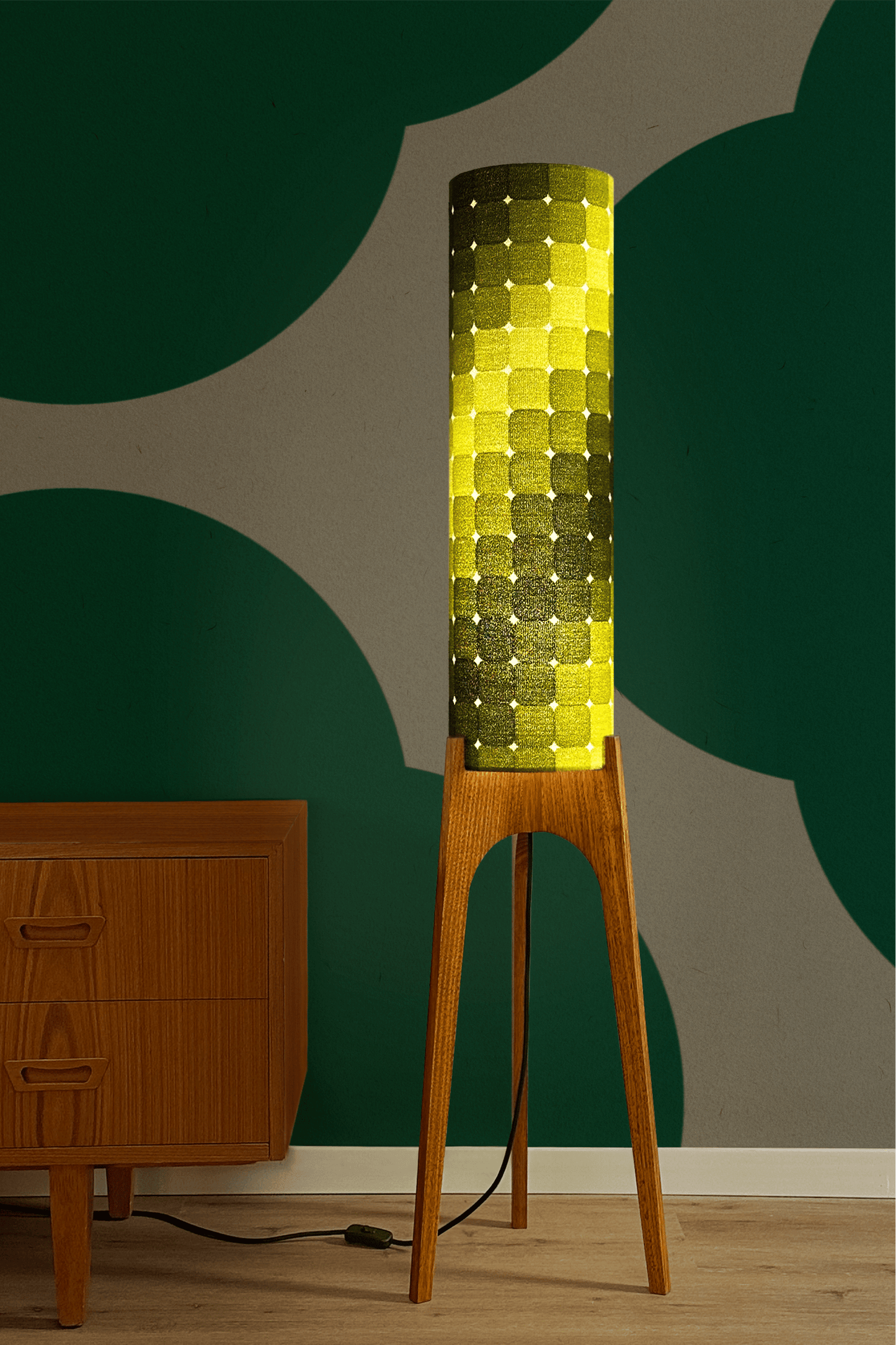 Moss - Vintage Fabric | Archie Rocket Floor Lamp - Mid - Century Modern inspired handmade Floor Lamp by Retro Duo.