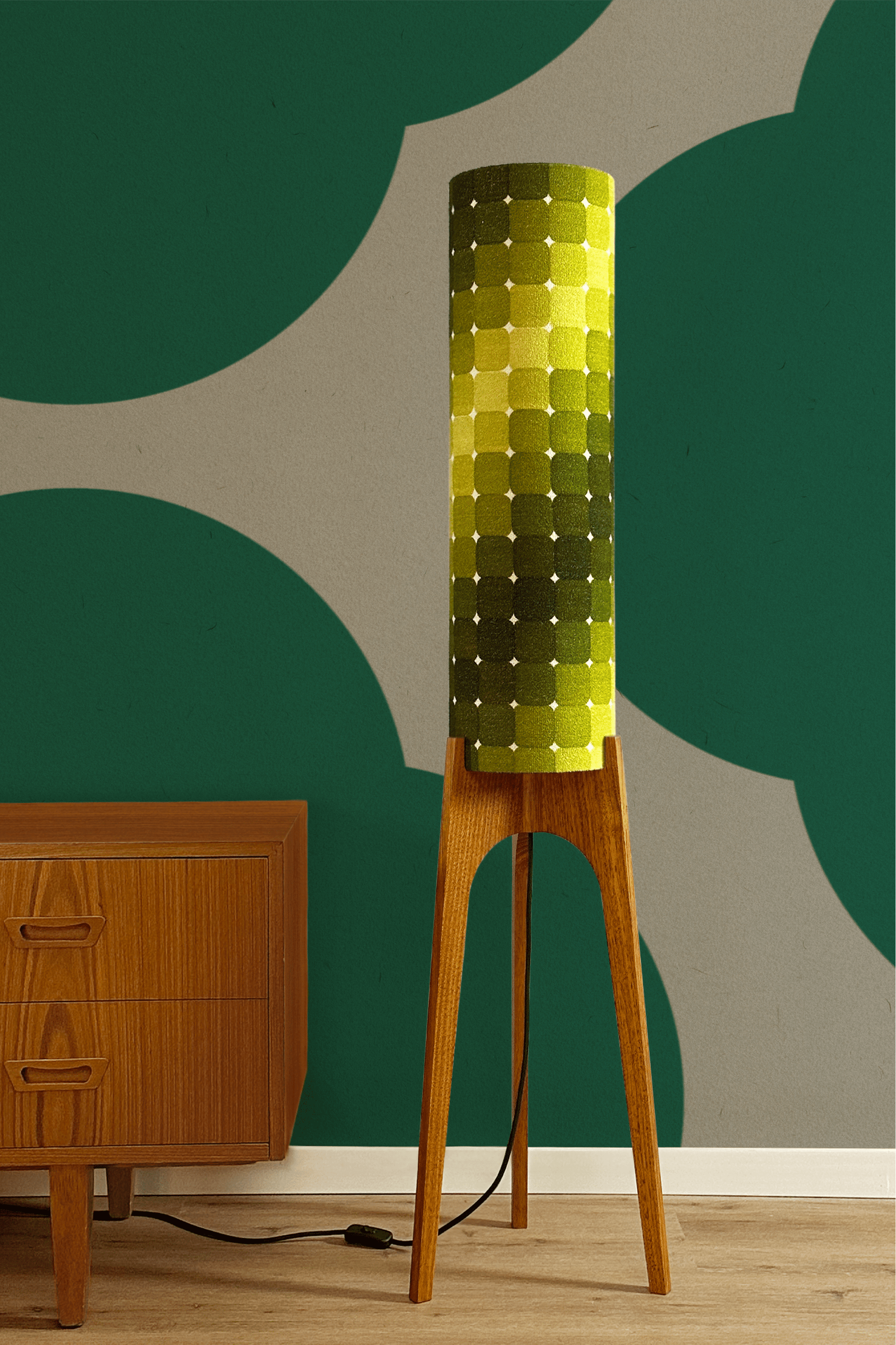 Moss - Vintage Fabric | Archie Rocket Floor Lamp - Mid - Century Modern inspired handmade Floor Lamp by Retro Duo.