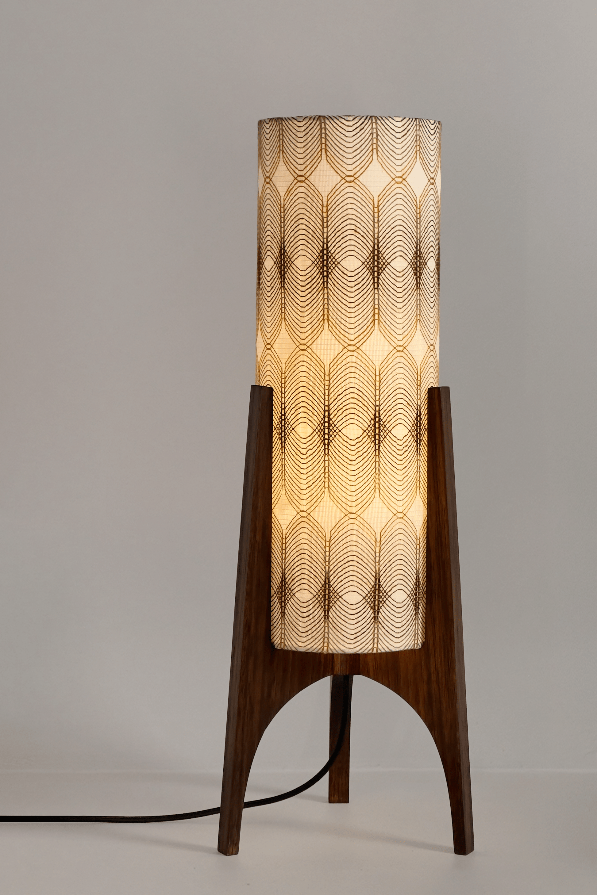 Noa - Vintage Fabric | Archie Rocket Table Lamp - with light on