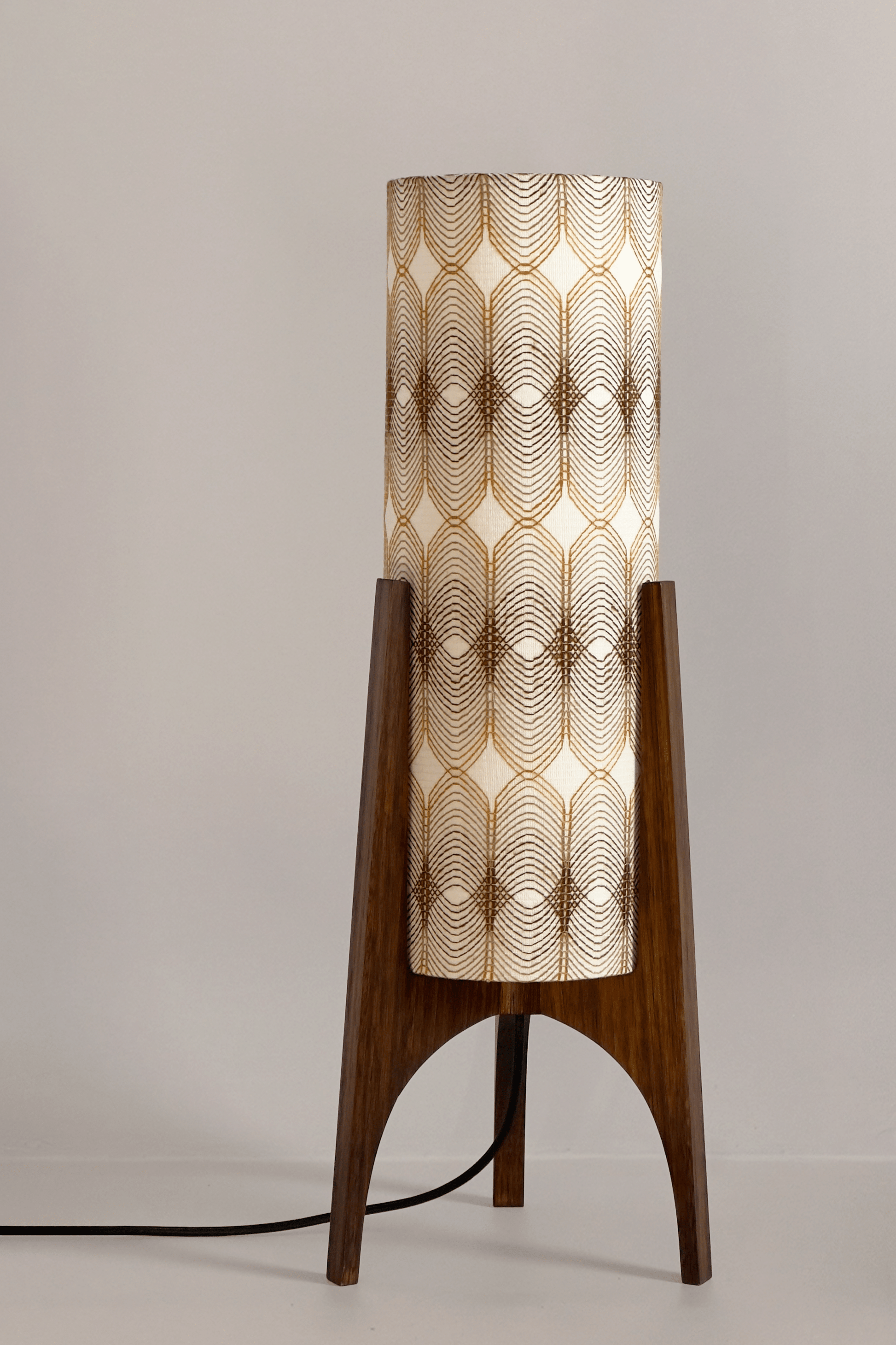 Noa - Vintage Fabric | Archie Rocket Table Lamp - with light on