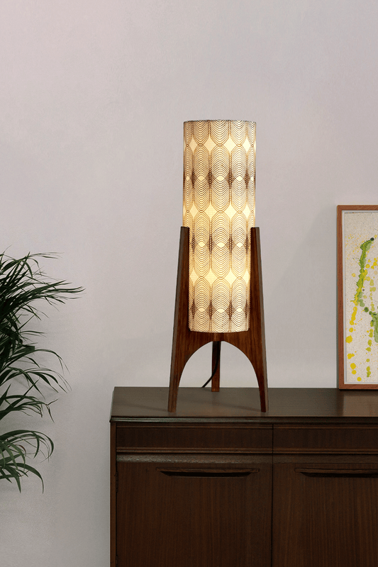 Noa - Vintage Fabric | Archie Rocket Table Lamp - with light on