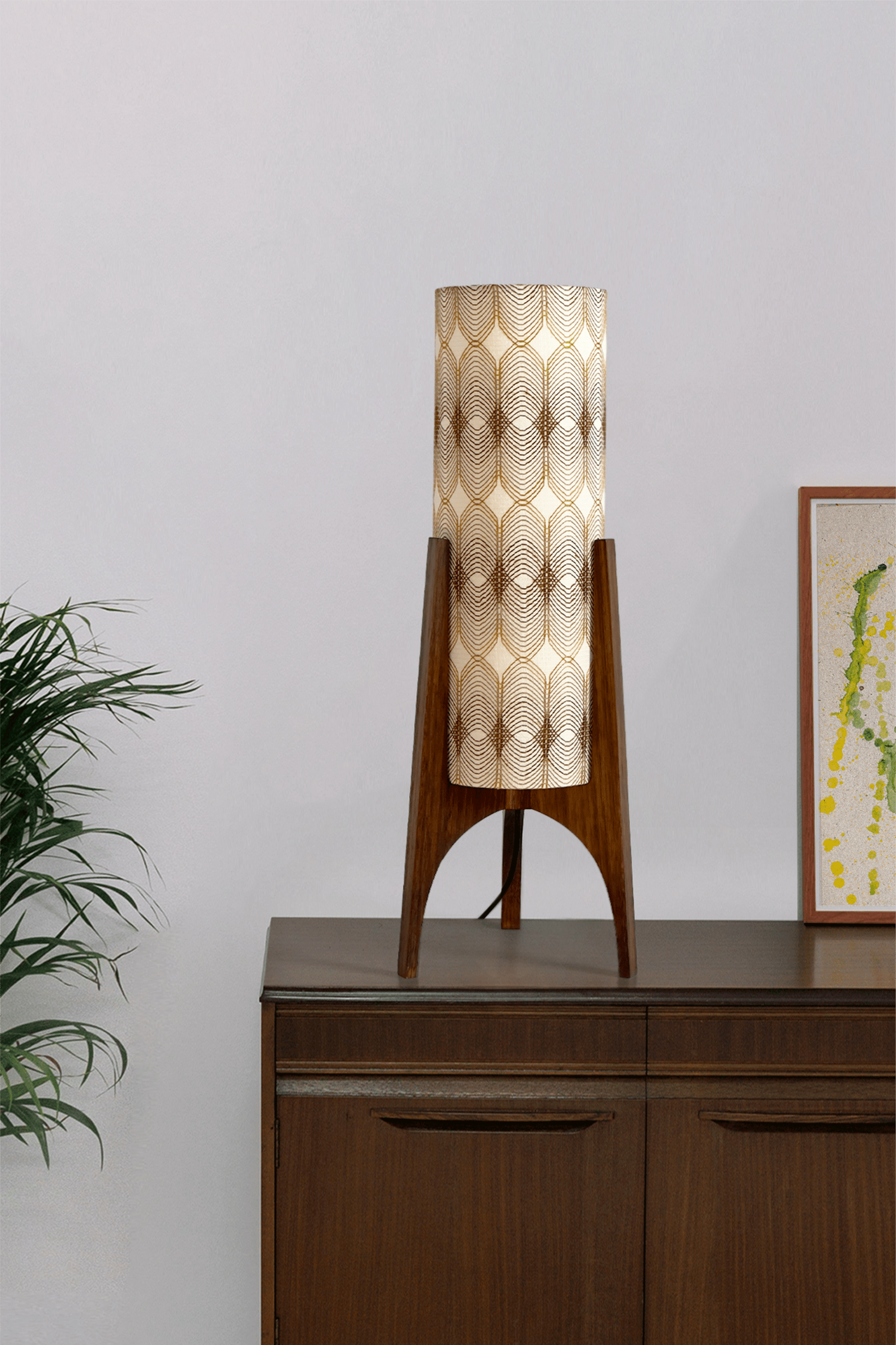 Noa - Vintage Fabric | Archie Rocket Table Lamp - with light on