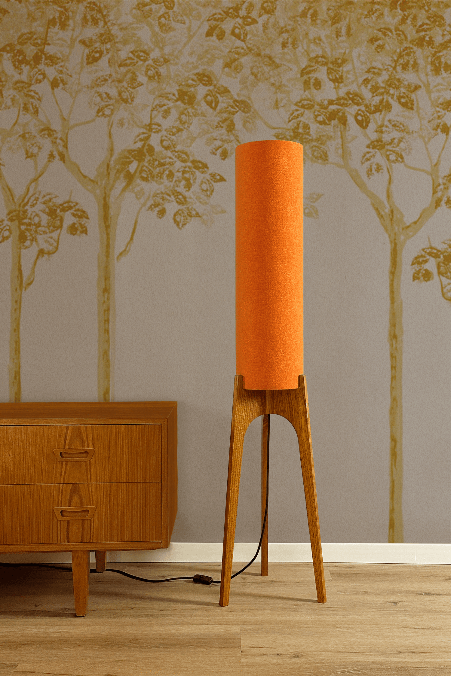 Orange - Recycled Fabric | Archie Rocket Floor Lamp - Mid - Century Modern inspired handmade Floor Lamp by Retro Duo.
