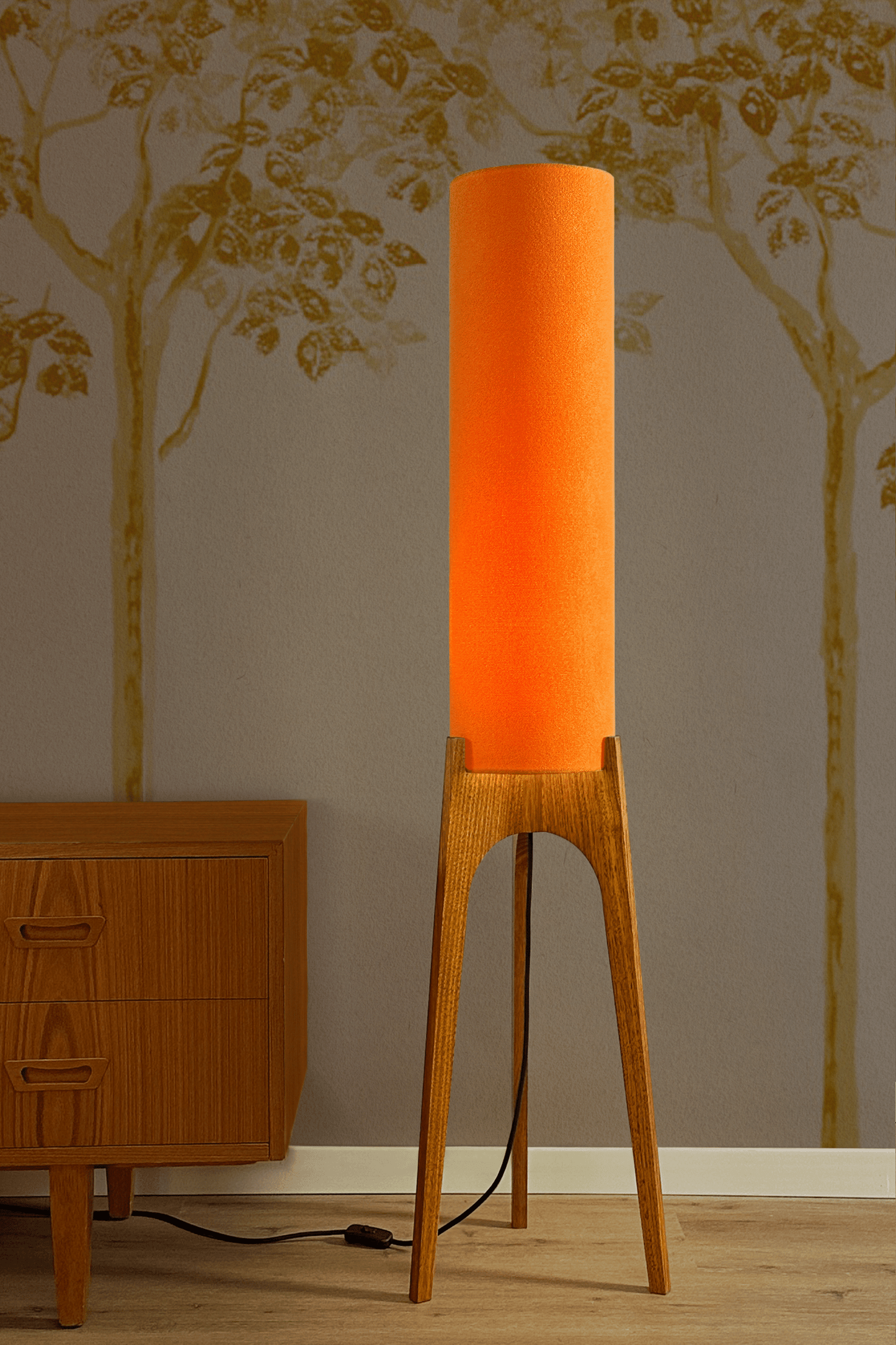 Orange - Recycled Fabric | Archie Rocket Floor Lamp - Mid - Century Modern inspired handmade Floor Lamp by Retro Duo.