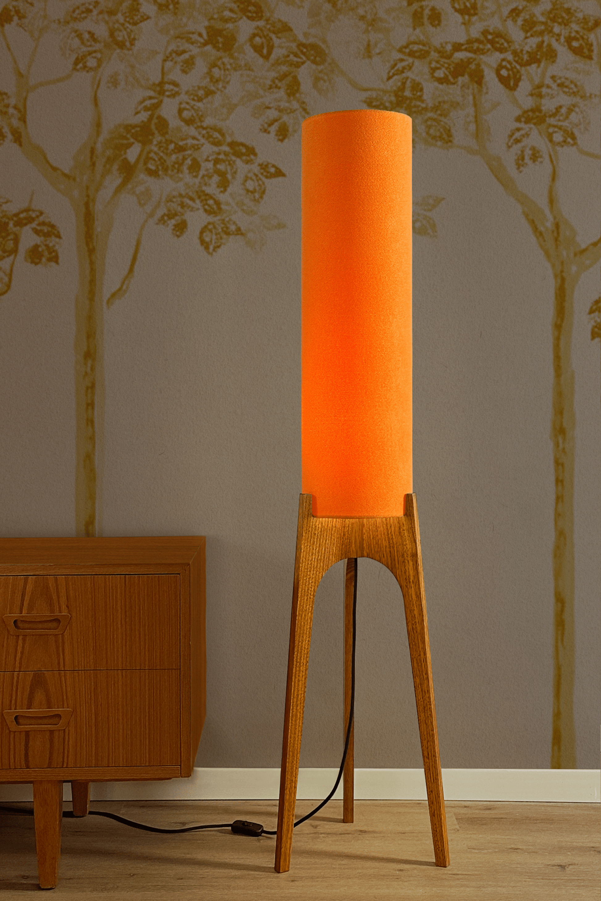 Orange - Recycled Fabric | Archie Rocket Floor Lamp - Mid - Century Modern inspired handmade Floor Lamp by Retro Duo.