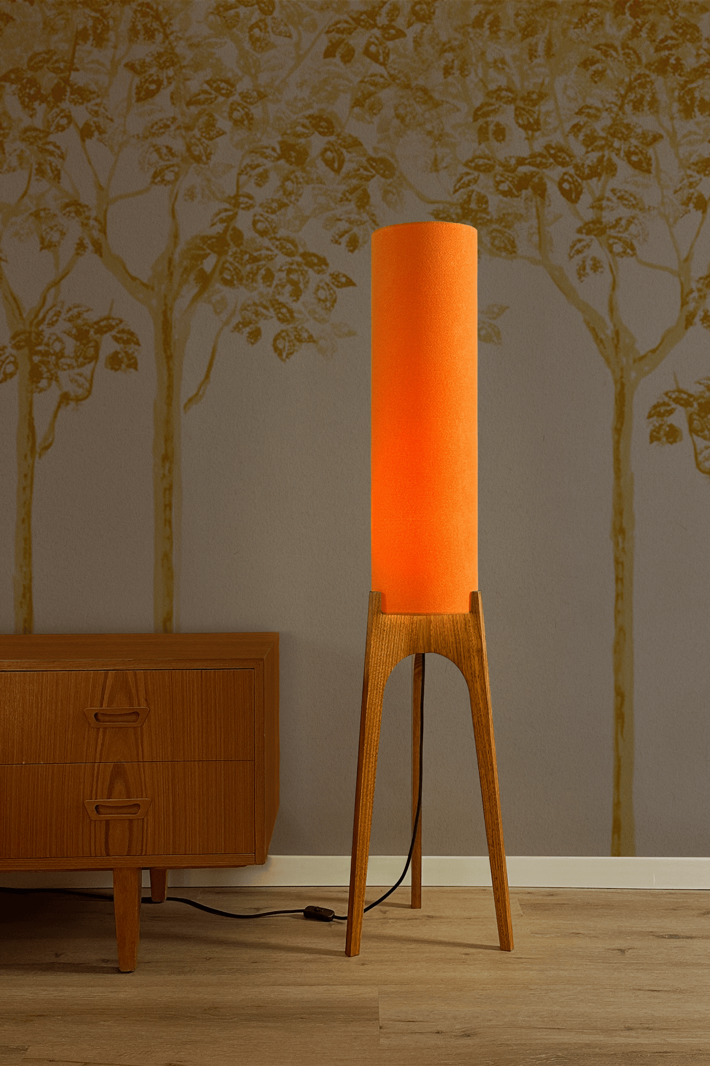 Orange - Recycled Fabric | Archie Rocket Floor Lamp - Mid - Century Modern inspired handmade Floor Lamp by Retro Duo.
