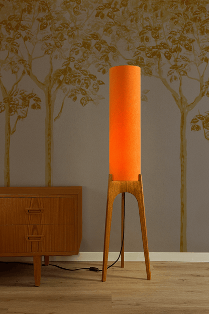 Orange - Recycled Fabric | Archie Rocket Floor Lamp - Mid - Century Modern inspired handmade Floor Lamp by Retro Duo.